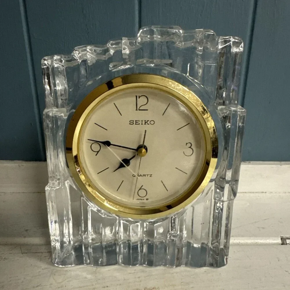 Vintage Seiko Solid Lead Crystal Clock Desk/ Mantel, QQZ286S‎ Japan 1995
